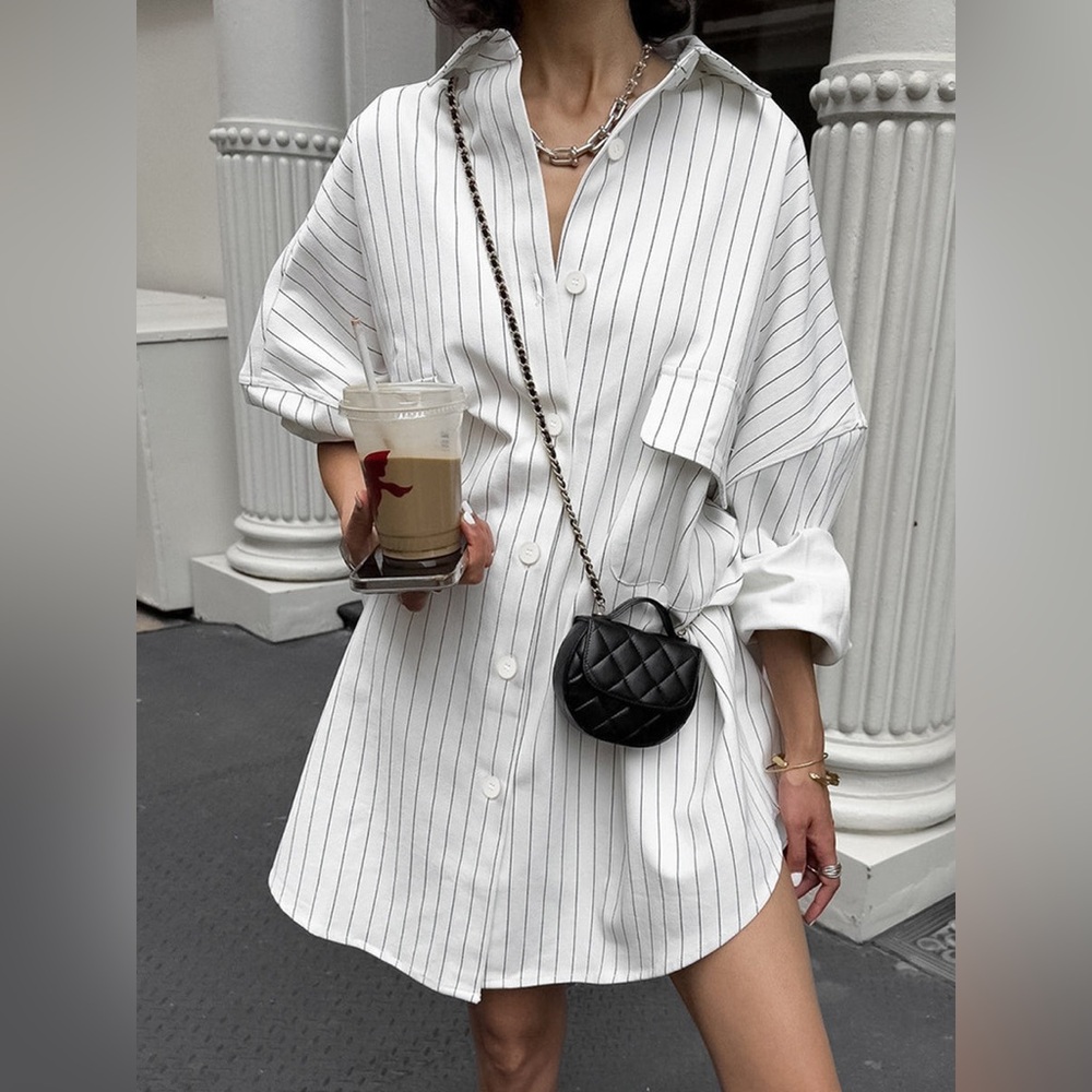 Commense Oversized Striped Large Pockets Shirt size S/4